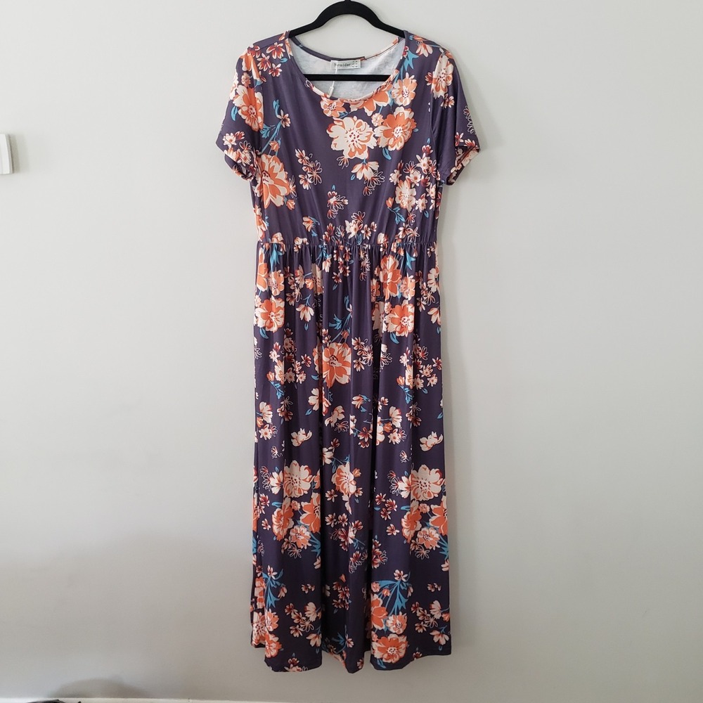 Floral Maxi Dress SIZE 14 Cottagecore Vacation Stretchy Comfort Casual Pockets